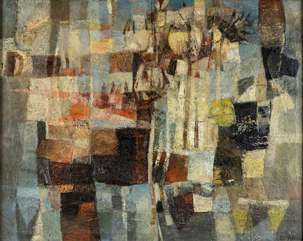 Giuseppe De Gregorio - Natura morta con fiori secchi e frutti di mare