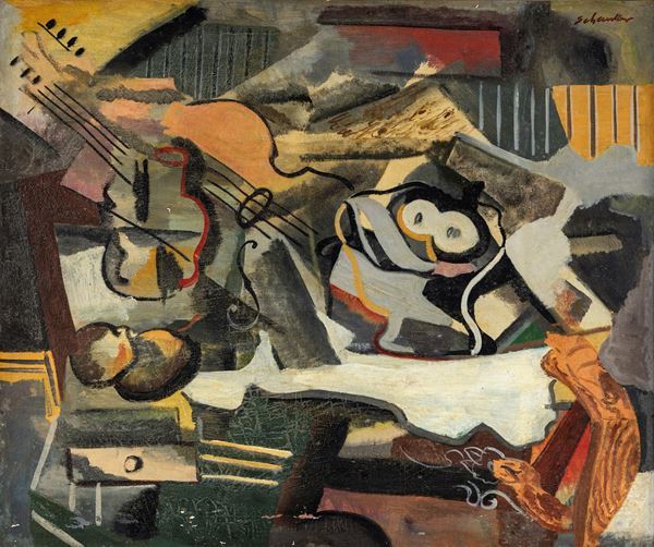 Louis Schanker - Natura morta con frutta e violoncello