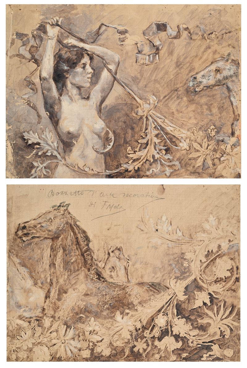 Filippo Mola - Bozzetto d'Arte Decorativa, olio, matita e biacca su tela