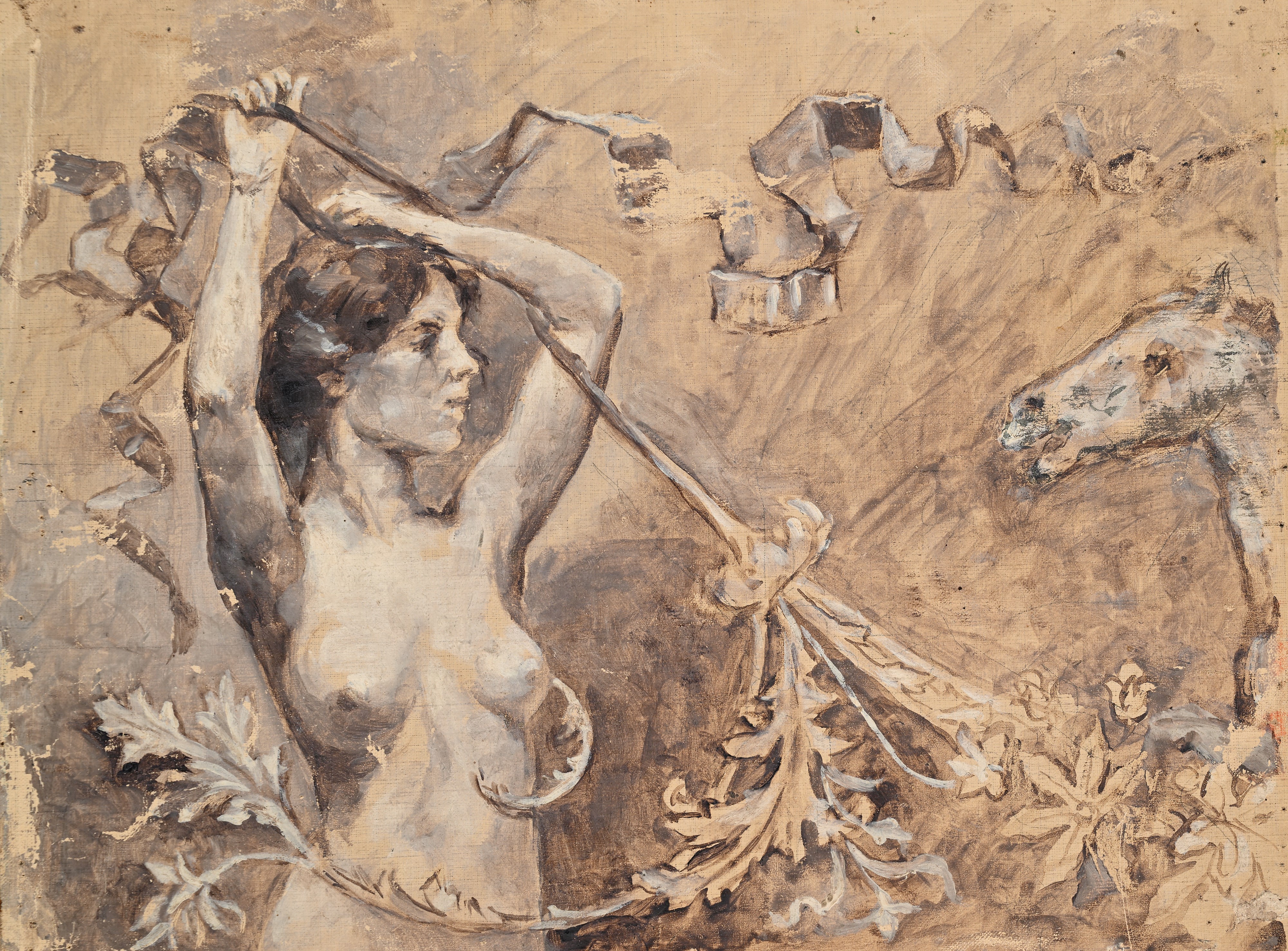Filippo Mola - Bozzetto d'Arte Decorativa, olio, matita e biacca su tela