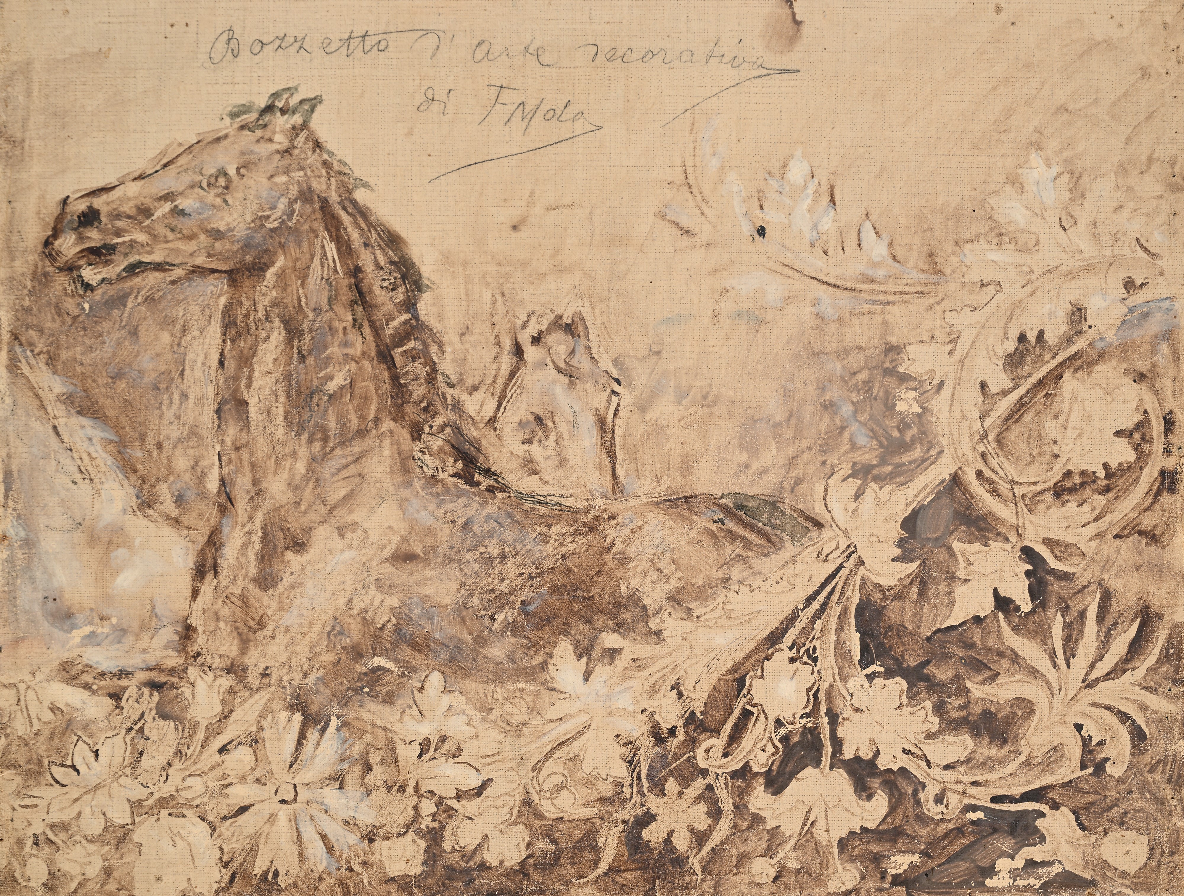 Filippo Mola - Bozzetto d'Arte Decorativa, olio, matita e biacca su tela