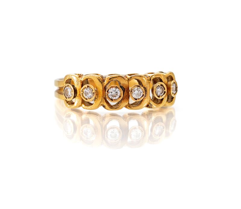 Anello a riviera in oro giallo 750/000 con brillanti