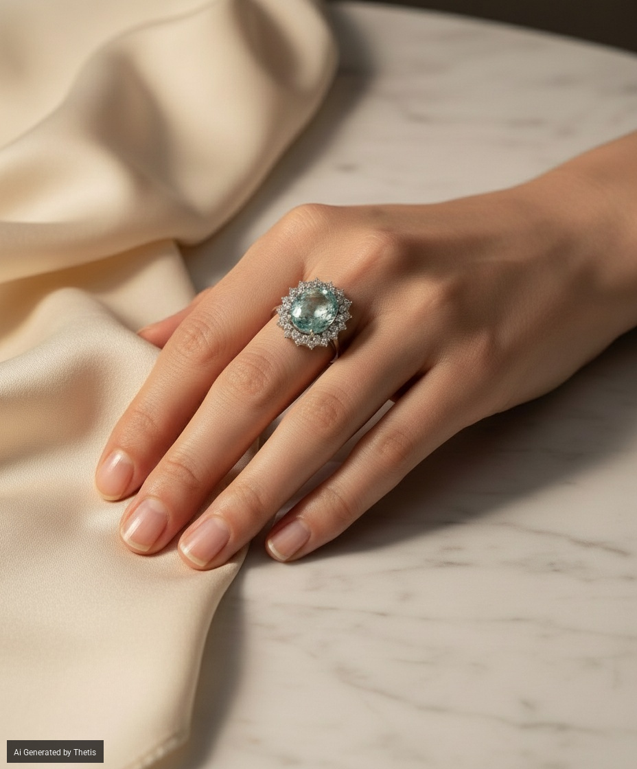 Anello in oro tormalina Paraiba e brillanti