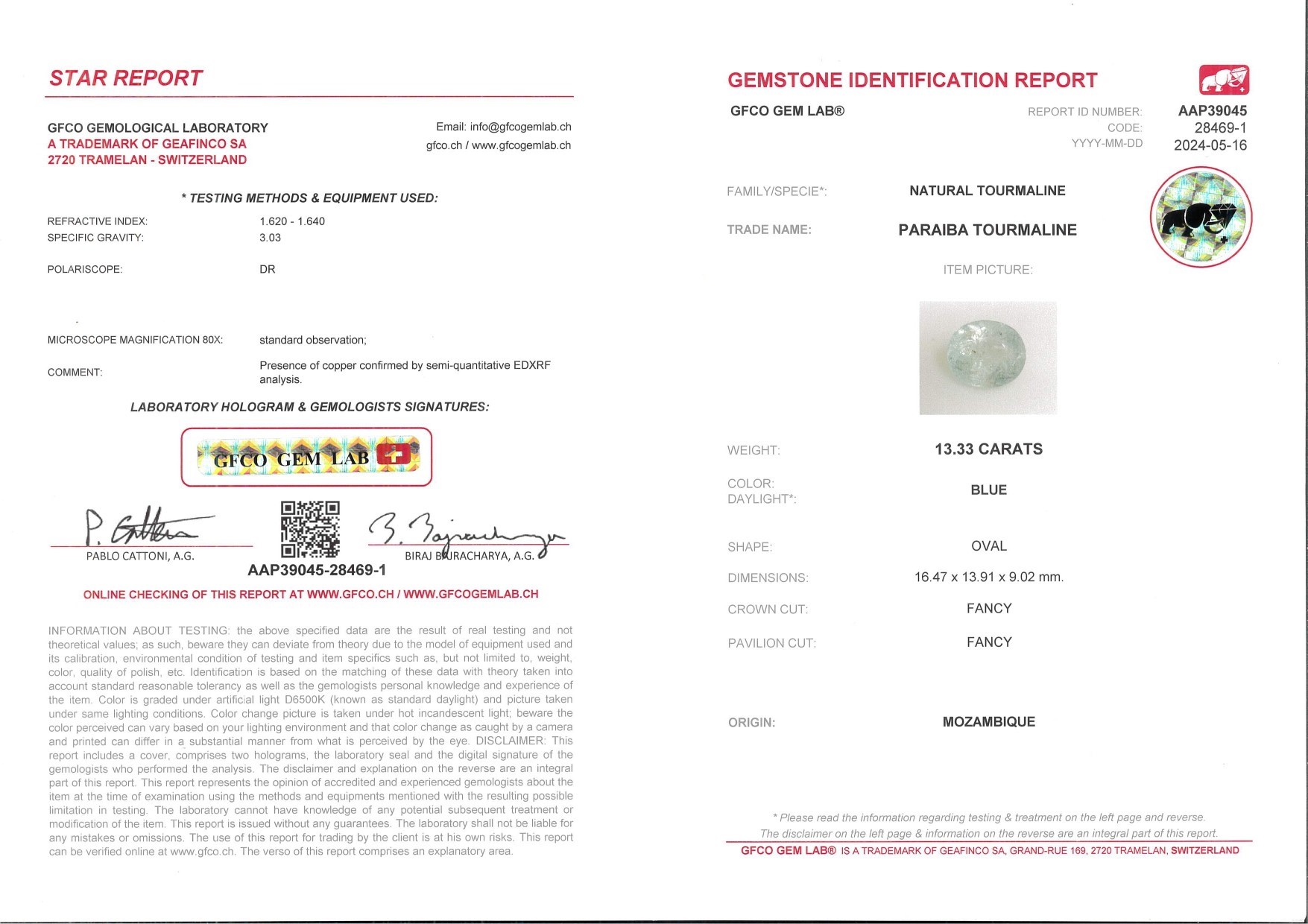 Anello in oro tormalina Paraiba e brillanti