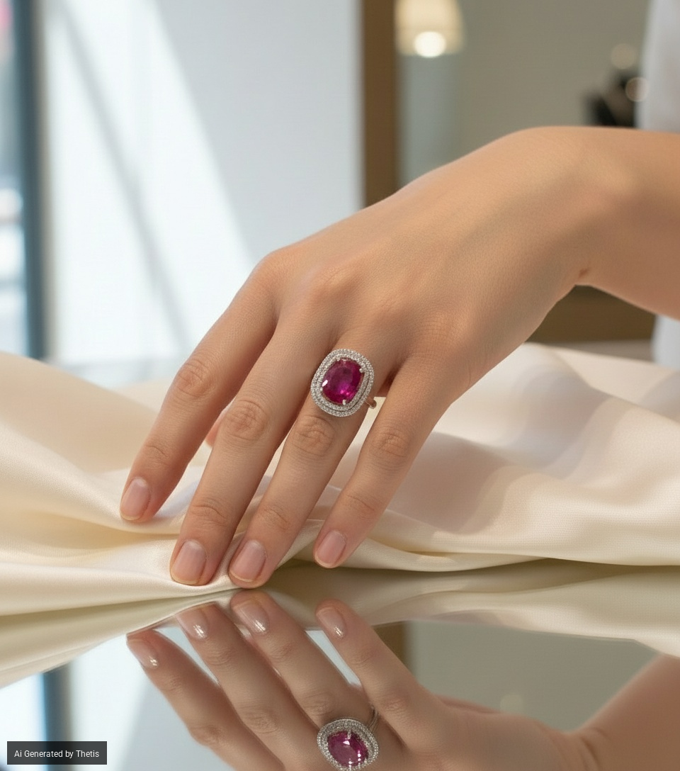 Anello in oro rubino Burma e brillanti