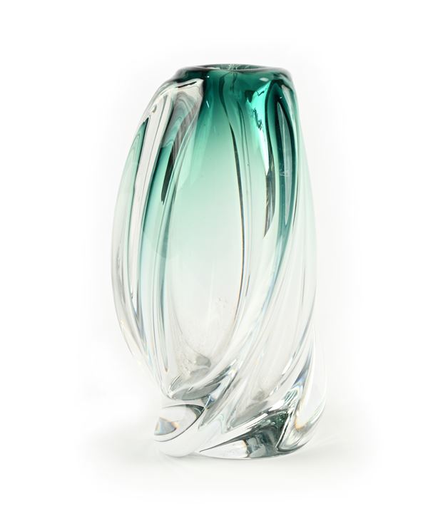 Vaso in vetro trasparente e verde acqua, prod. Lambert