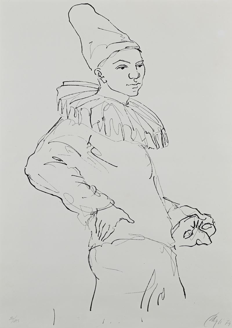 Corrado Cagli - Pulcinella, litografia (1974)