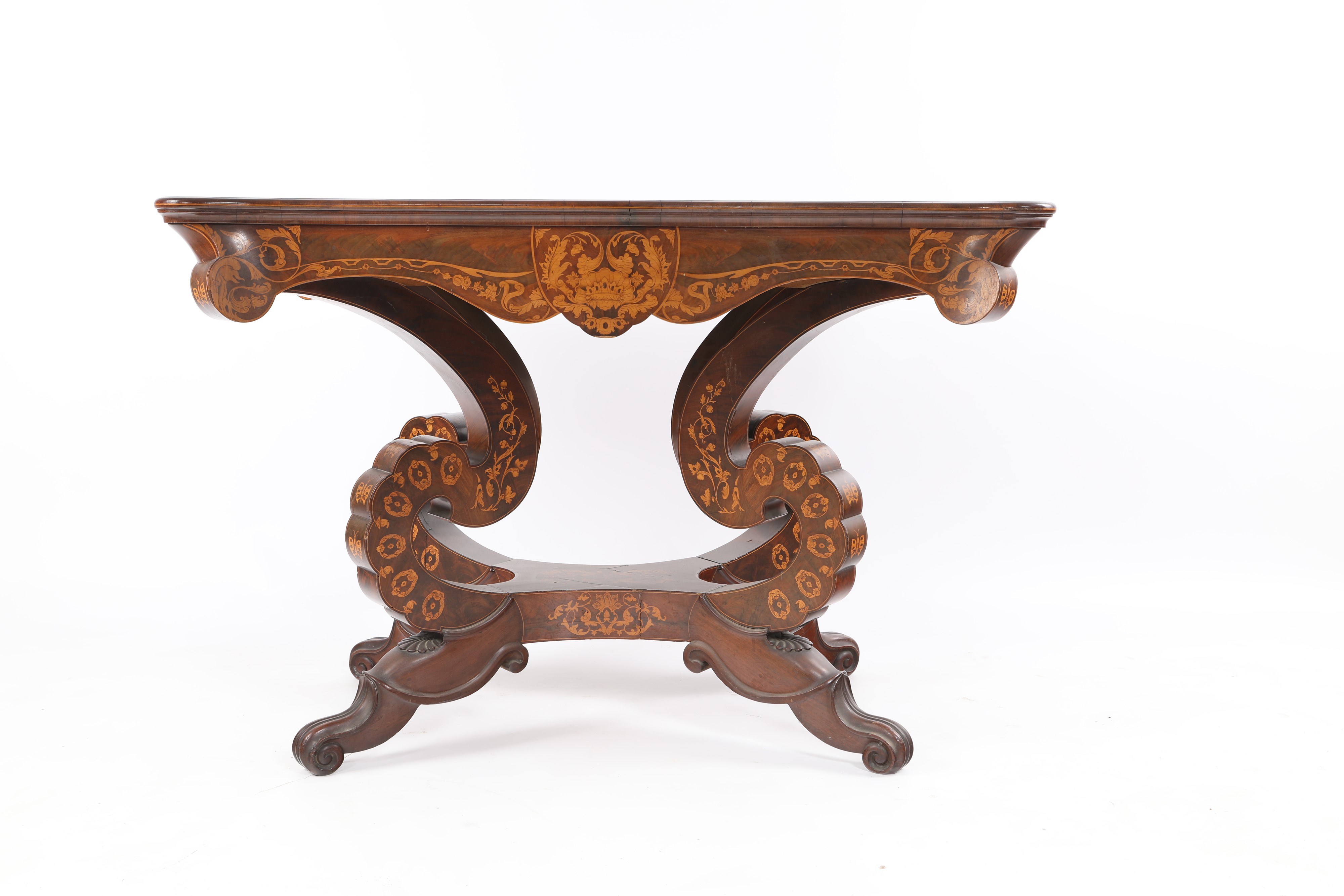 Tavolino Carlo X in legno intarsiato, XIX secolo