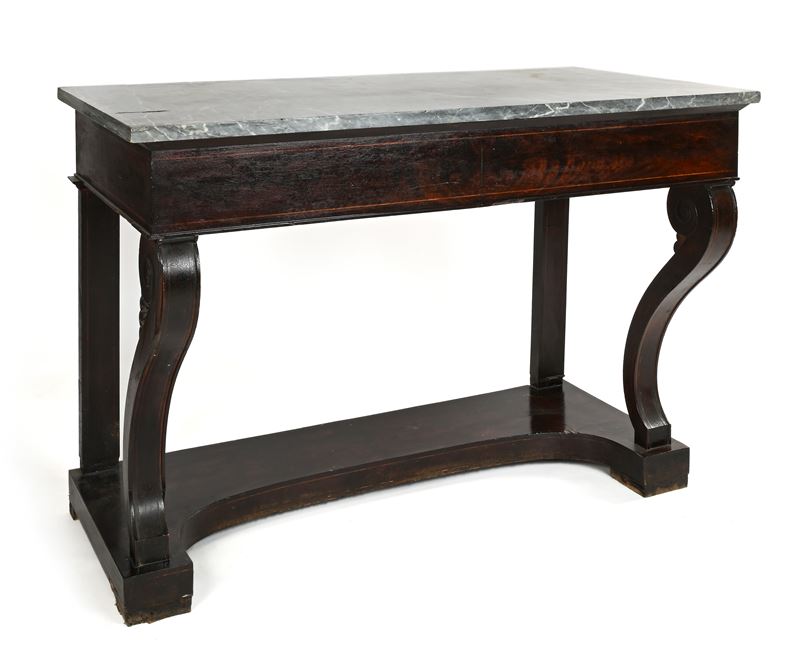 Console in legno con piano rettangolare in marmo, fine del XIX secolo