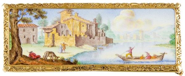 Spilla oro giallo con paesaggio