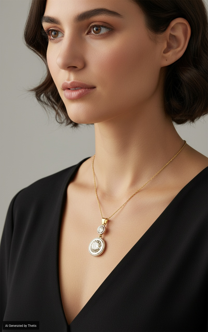 Pendente antico in oro, argento con diamante solitario