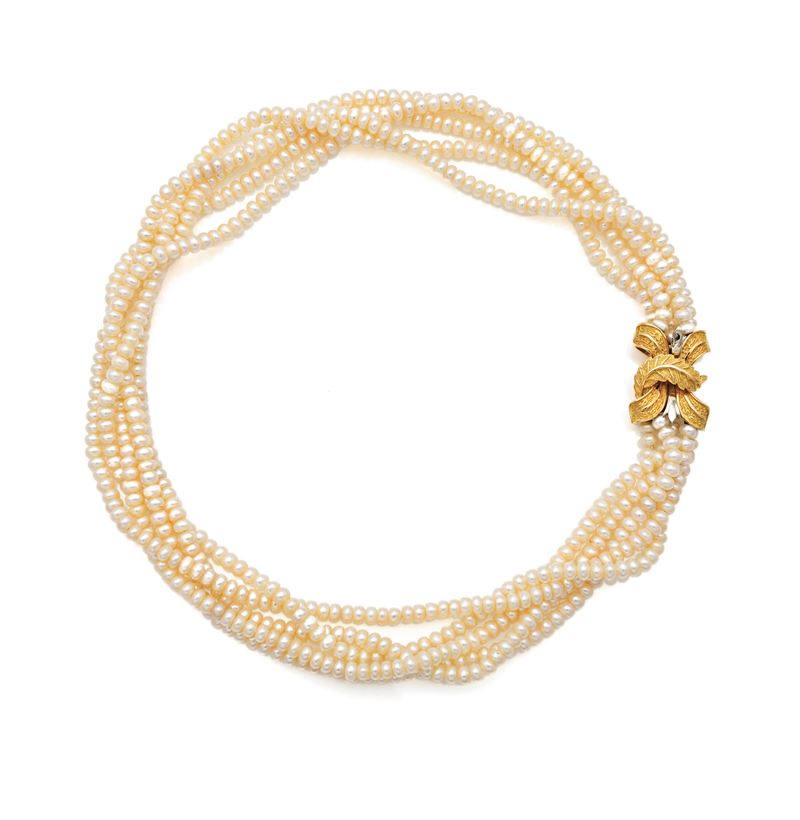 Collana a torchon in oro giallo 750/000 con perle
