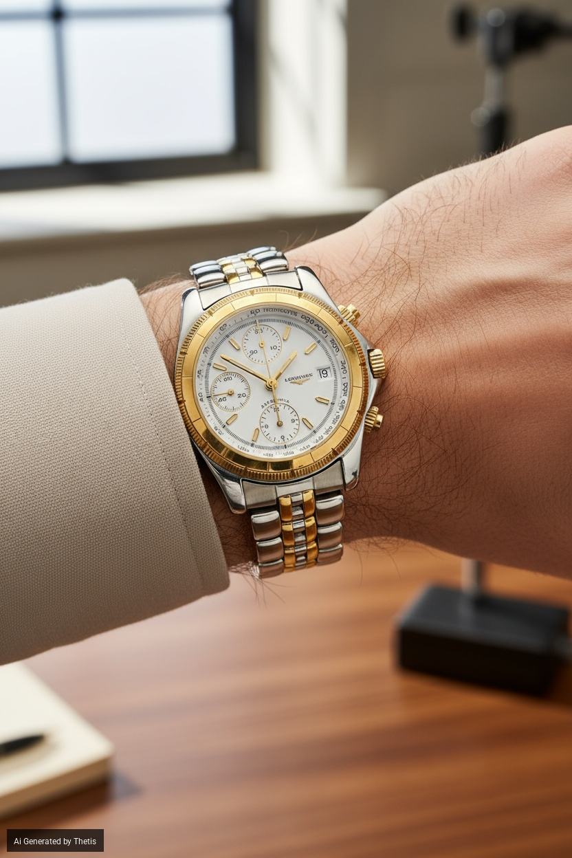 Longines cronografo automatico in acciaio e oro