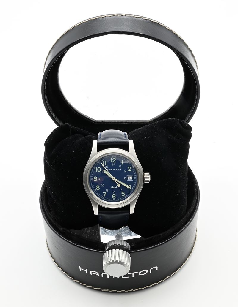 Hamilton Khaki 6361 - Orologio da polso da uomo al quarzo in acciaio con quadrante blu