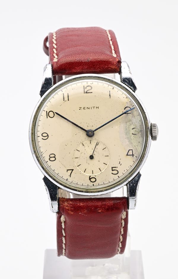 Zenith - Orologio da polso da uomo a carica manuale con cassa in metallo cromato e fondello in acciaio (quadrante ristampato)