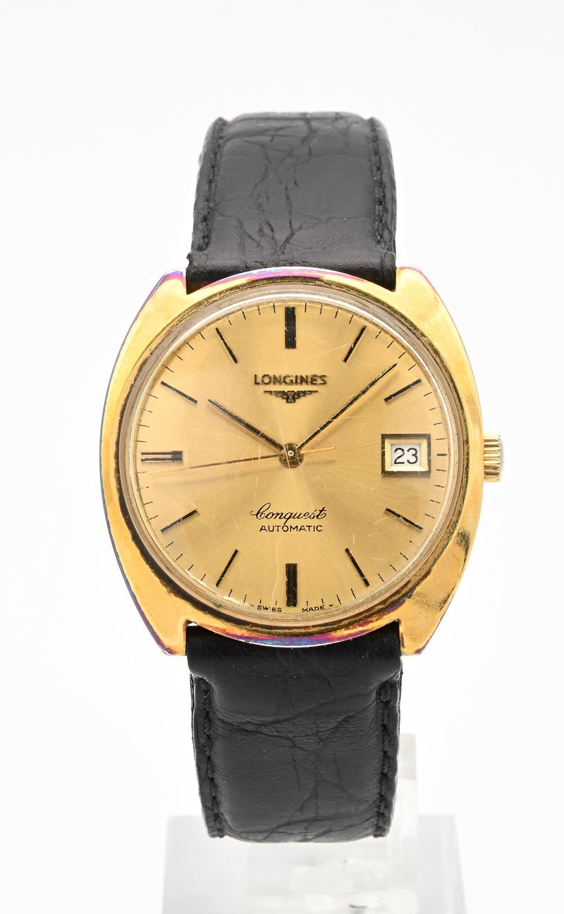 Longines Conquest - Orologio da polso da uomo automatico con datario monoblocco placcato in oro g...