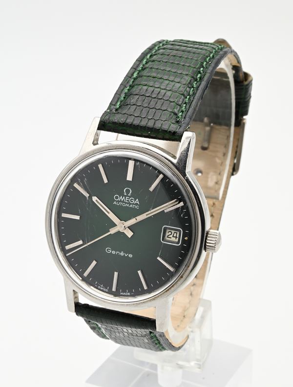 Omega Geneve Cal. 1012 Ref. 1660163 - Orologio da polso automatico acciaio con datario, quadrante verde e fondello a vite
