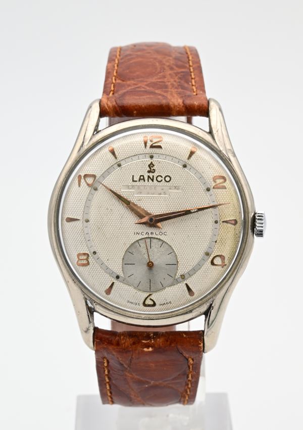 Lanco Mod. 11 De Luxe (Cal.1305) - Orologio da polso Incabloc a carica manuale da uomo in metallo cromato con fondello in acciaio