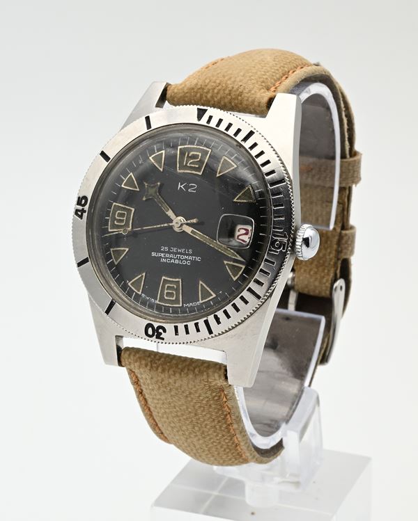 K2 SuperAutomatic Calendar 2179 (Cal ETA 2452) - Orologio da polso automatico da uomo con datario in acciaio. Con lancette ed indici fluorescenti e ghiera unidirezionale