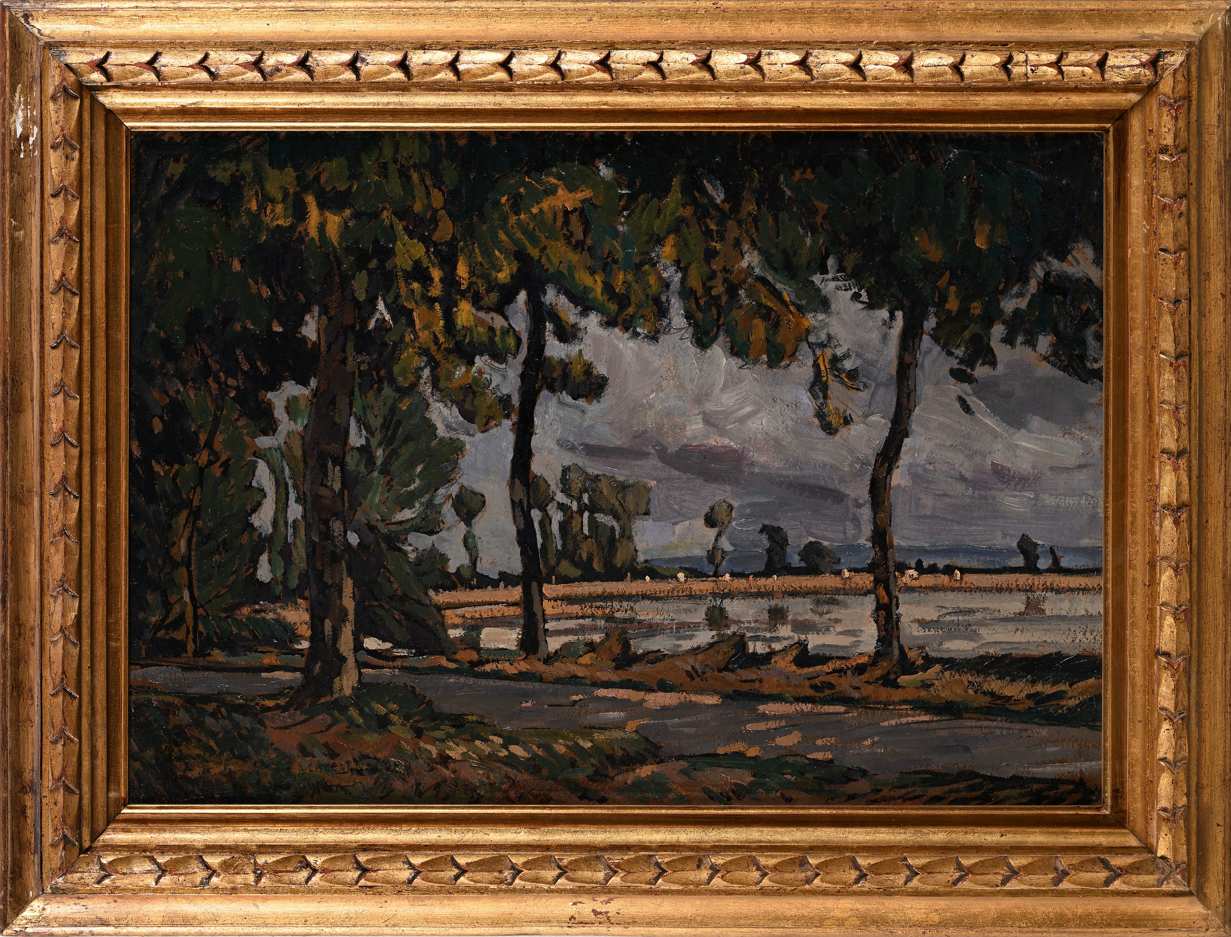 Laghetto ed alberi in una villa