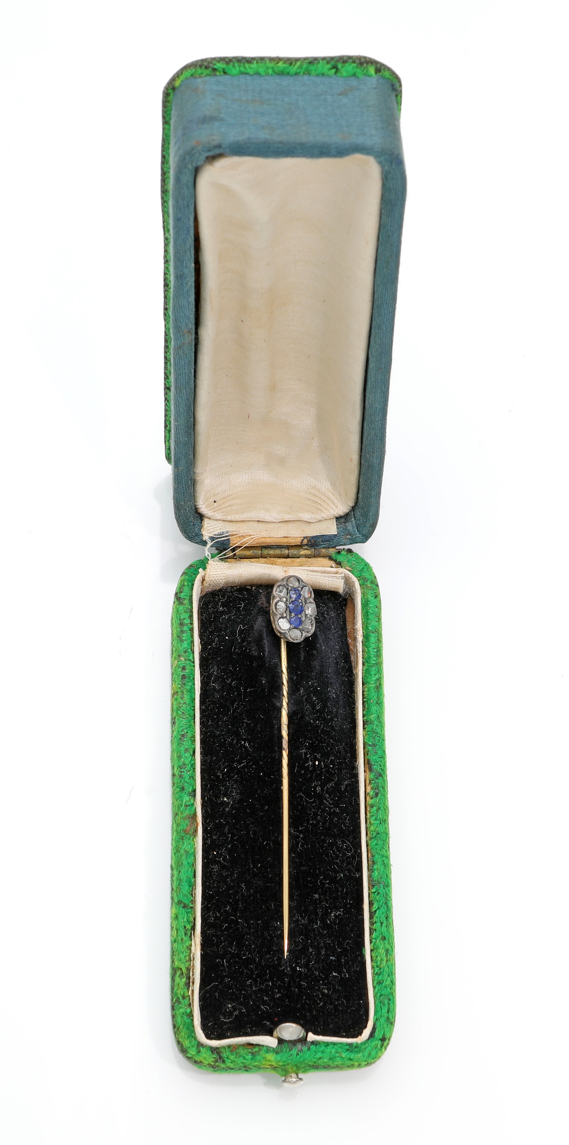 Spilla da revers, oro, argento, diamanti e zaffiri, cm 7