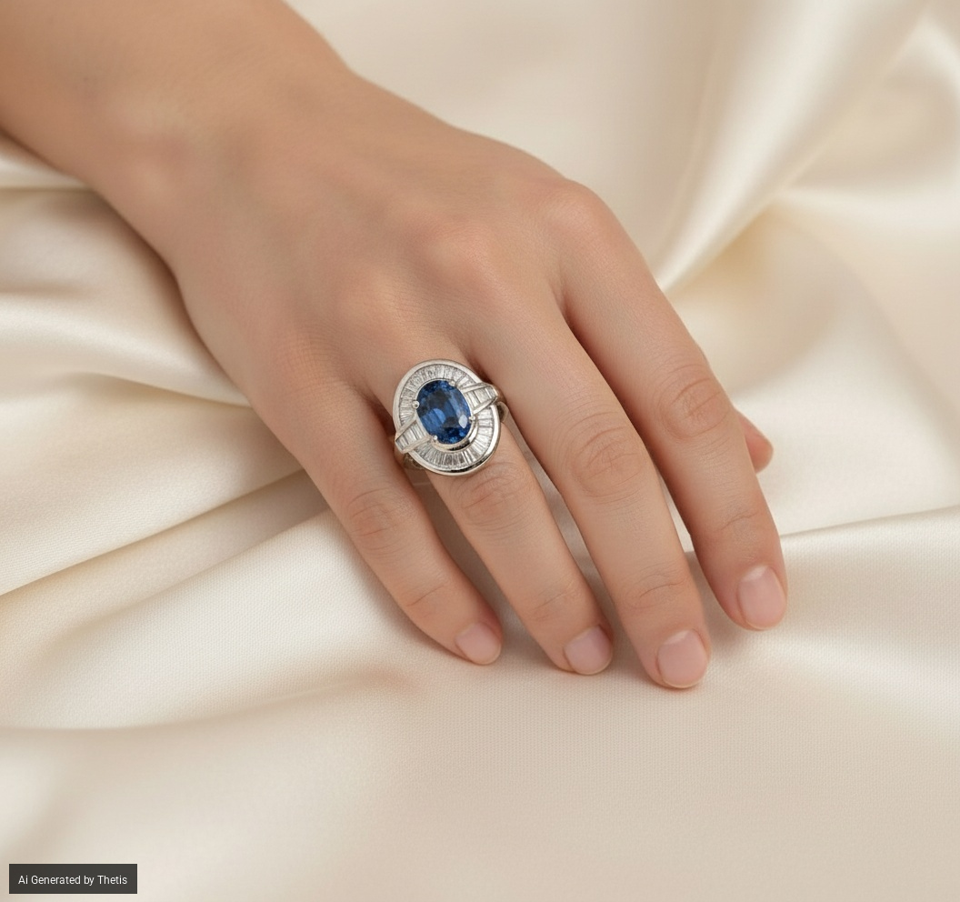 Anello in oro, zaffiro e diamanti
