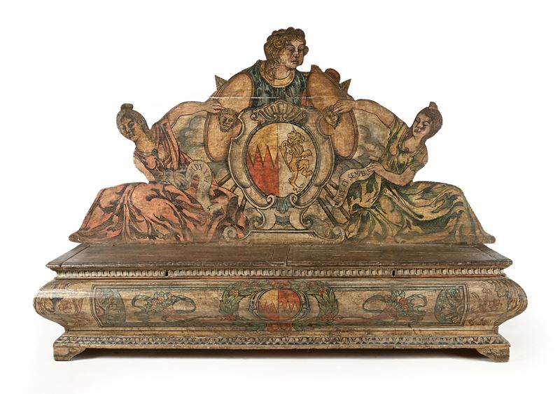 Panca da ingresso, legno dipinto, XVIII/XIX secolo