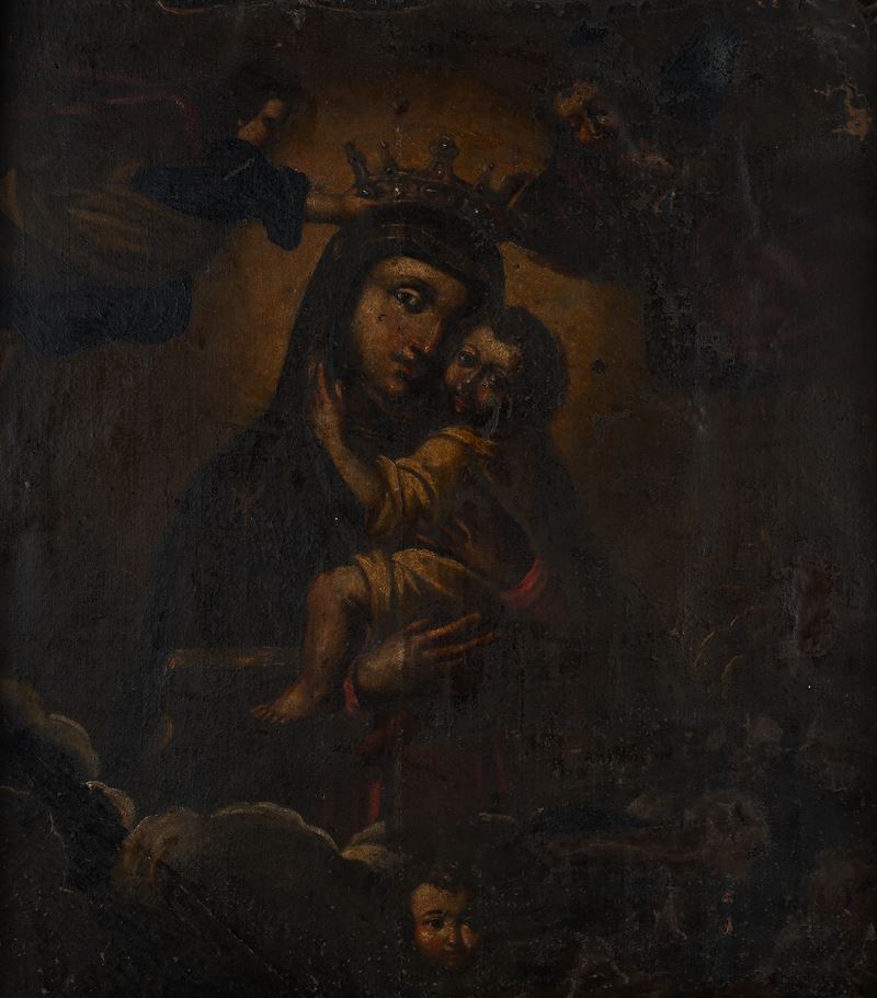 Pittore della Fine del XVIII Secolo - Incoronazione della Madonna col Bambino, olio su tela