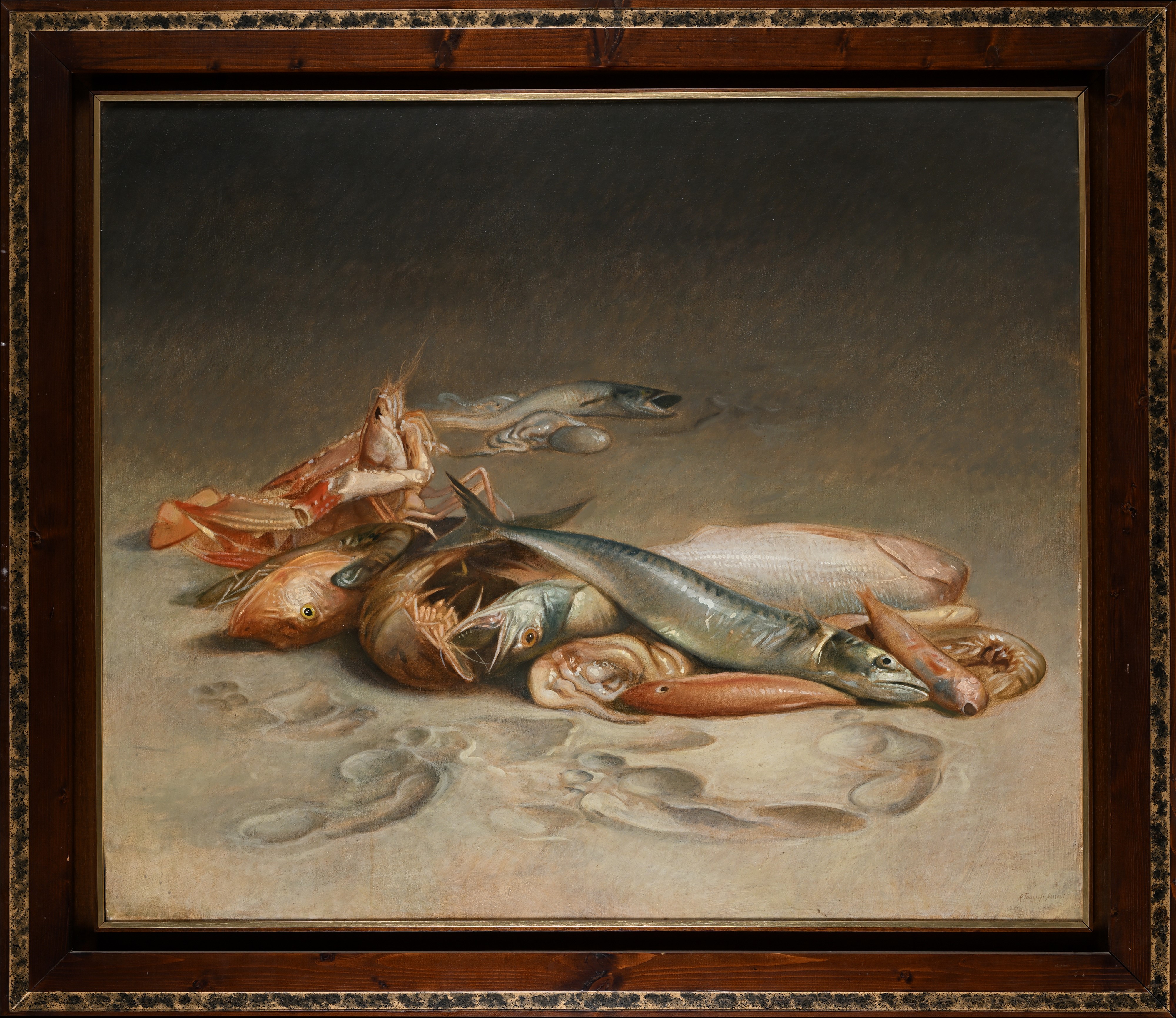 Riccardo Tommasi Ferroni - Natura morta con pesci, olio su tela