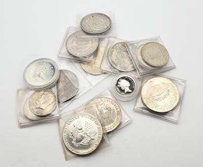 Dollari, mezzi dollari, oncia, monete da 5 e 10 franchi e altre monete estere, lotto plurimo (Can...