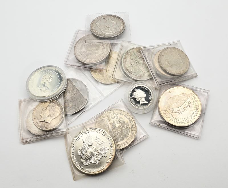 Dollari, mezzi dollari, oncia, monete da 5 e 10 franchi e altre monete estere, lotto plurimo (Can...