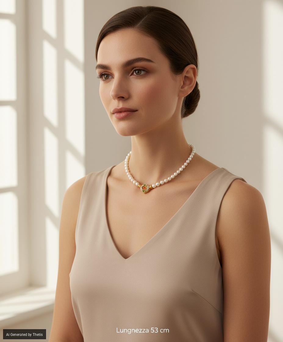 Collana di perle coltivate in oro giallo 750/000 con brillanti
