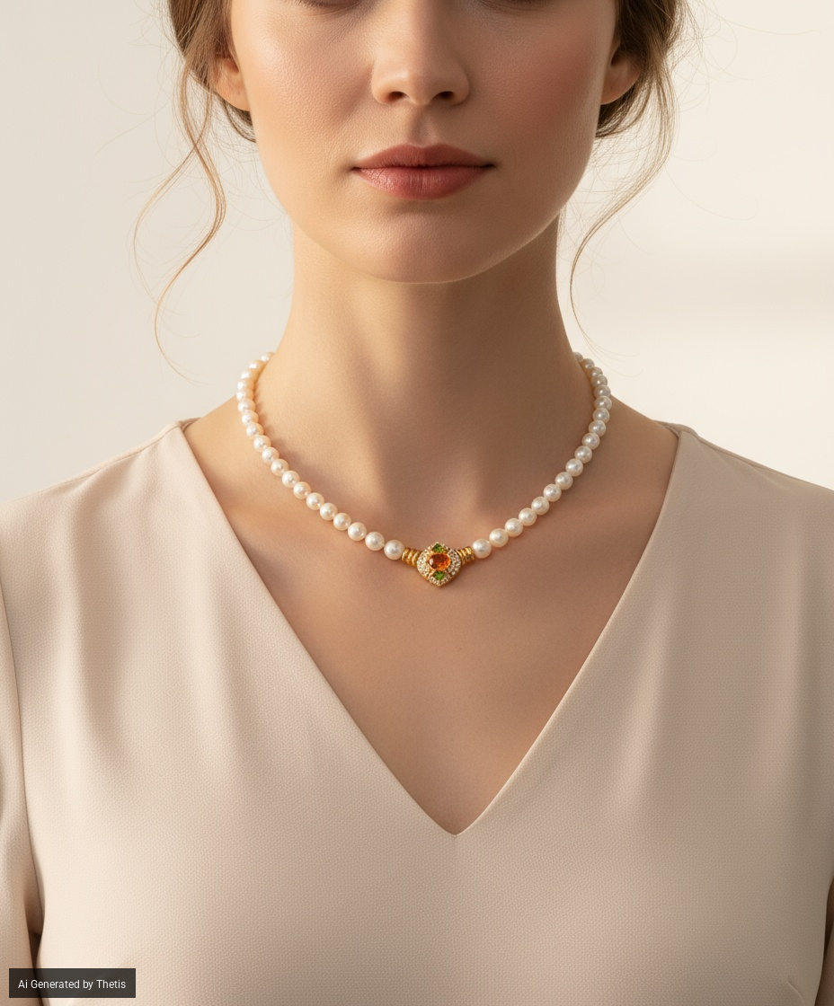 Collana di perle coltivate in oro giallo 750/000 con brillanti