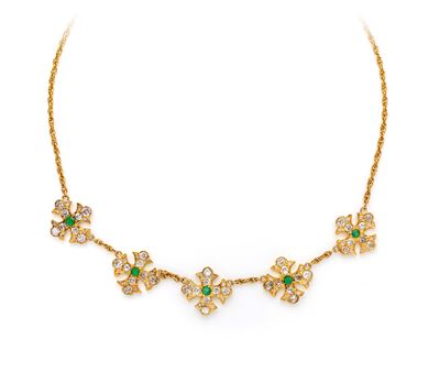 Girocollo in oro giallo 750/000 con diamanti e smeraldi