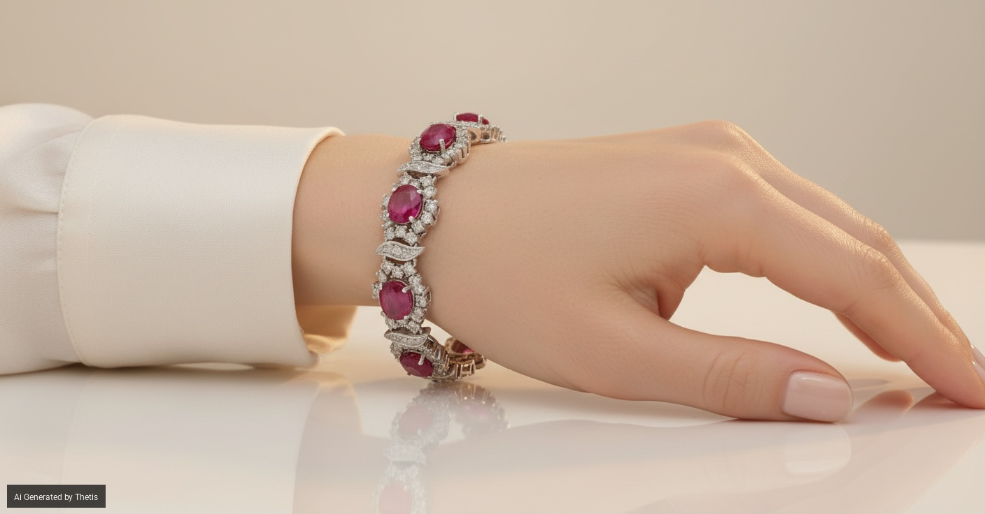 Bracciale in oro bianco 750 con rubini e brillanti