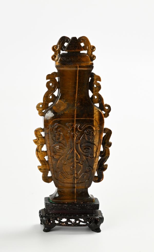 Incensiere in occhio di tigre con coperchio