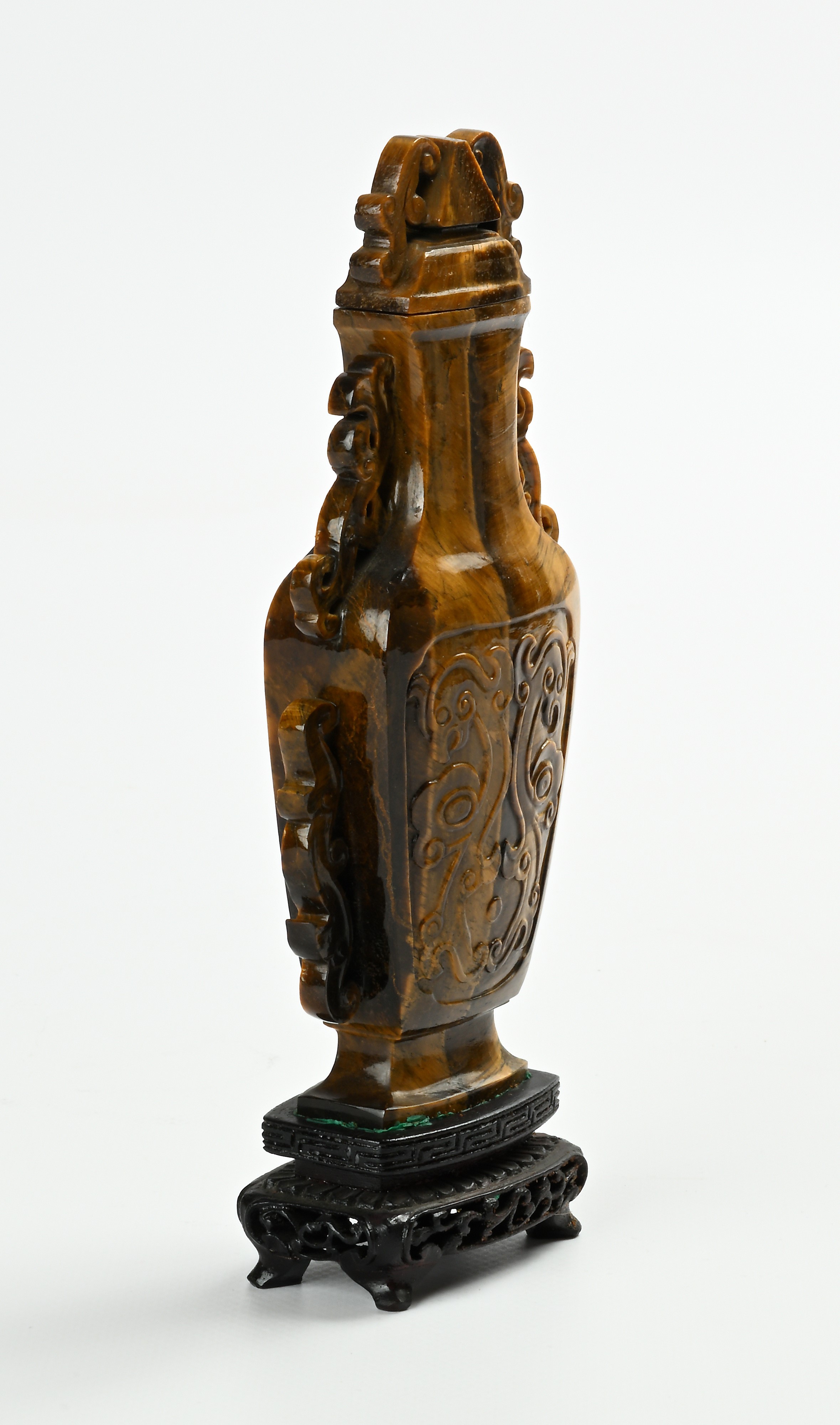 Incensiere in occhio di tigre con coperchio