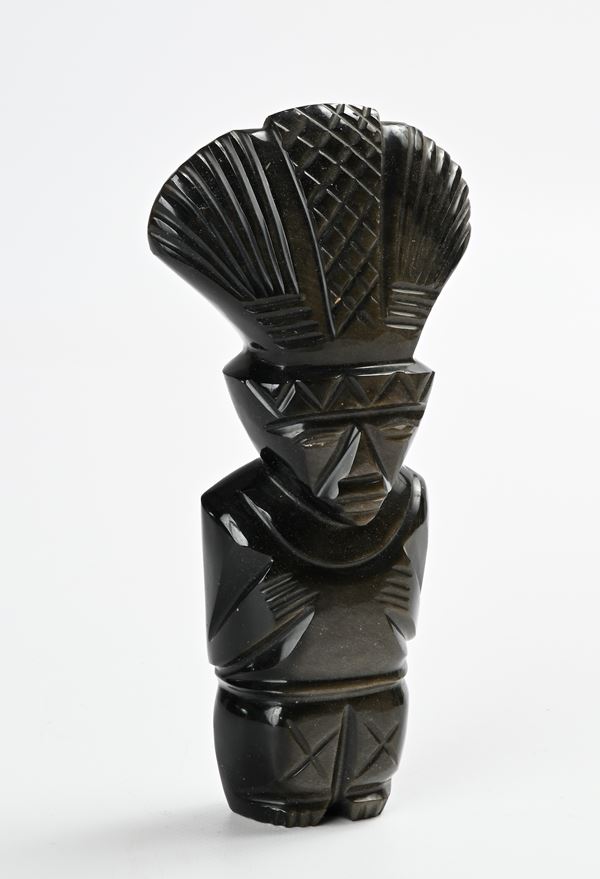 Intaglio in ossidiana raffigurante un guerriero precolombiano atzeco/maya/inca