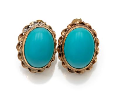 Coppia di orecchini in oro giallo 585 e turchese