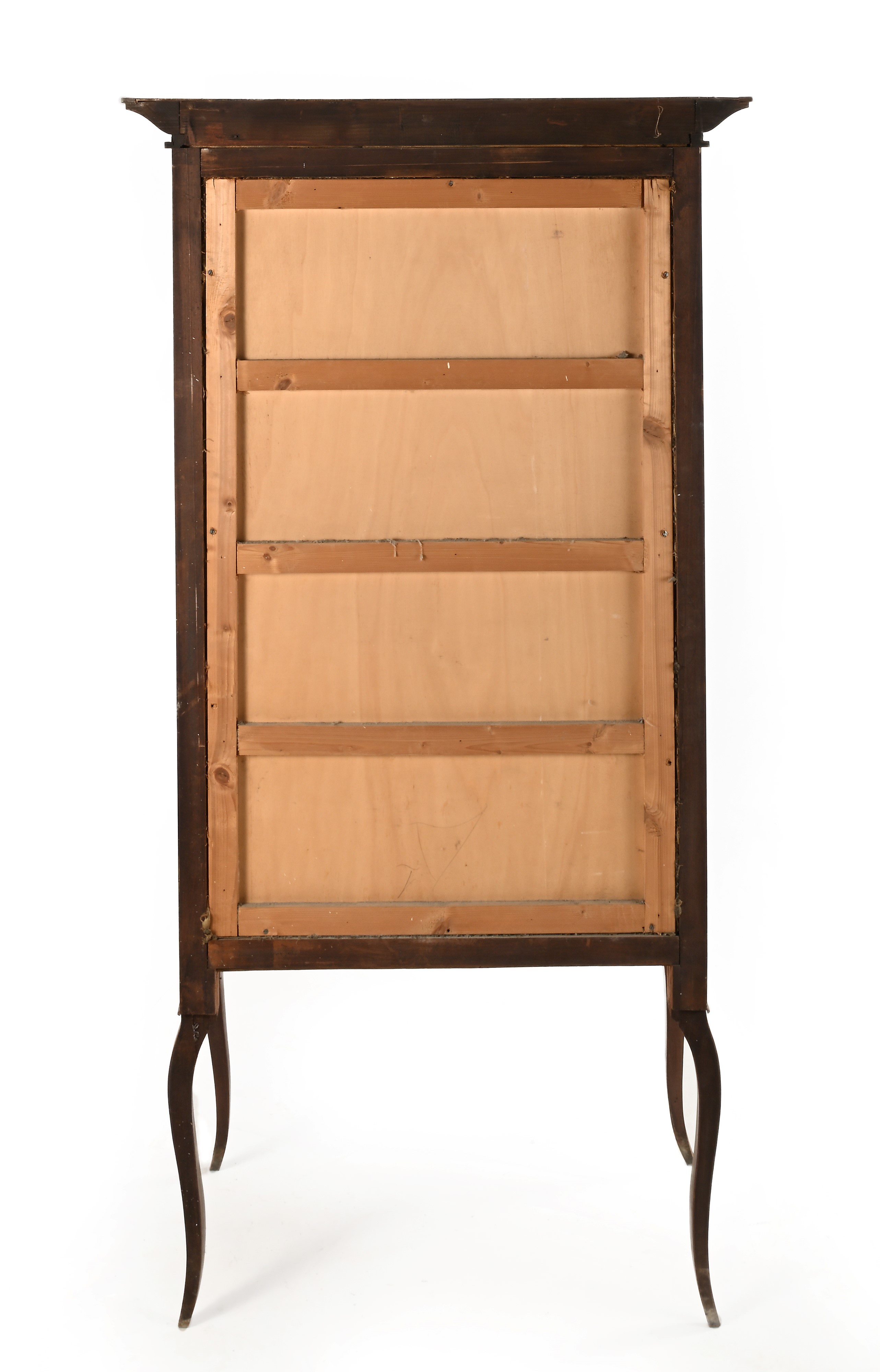 Vetrina in legno patinato, XX secolo, cm 163x70x35,5
