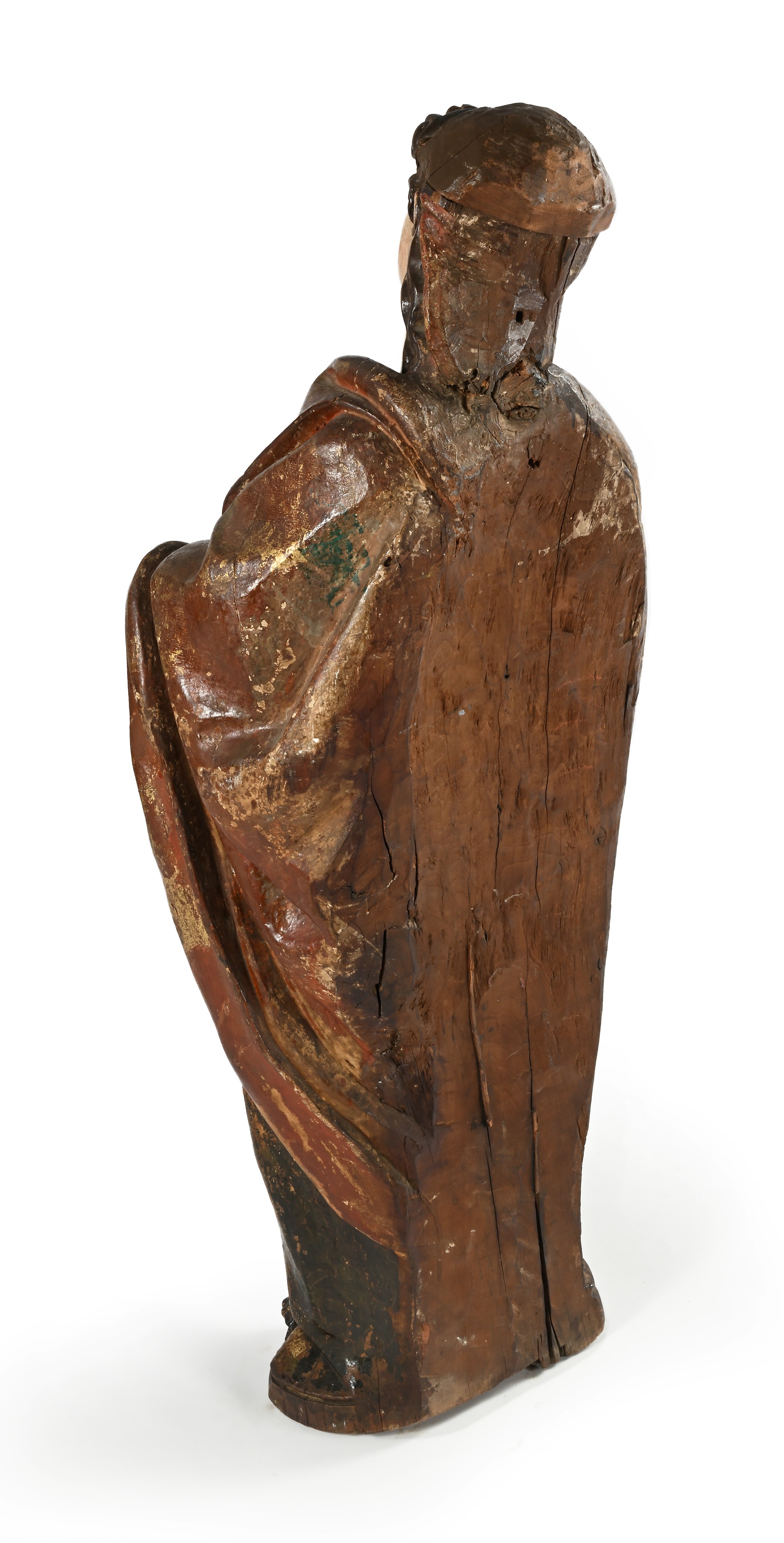 Scultura di Santa con libro, legno laccato e dorato, XVII secolo