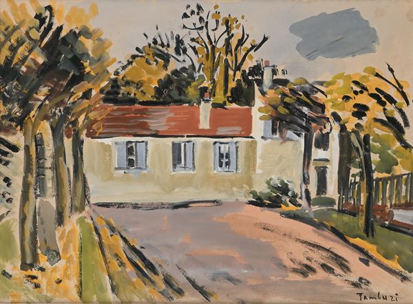 Orfeo Tamburi - Veduta di casolare e alberi