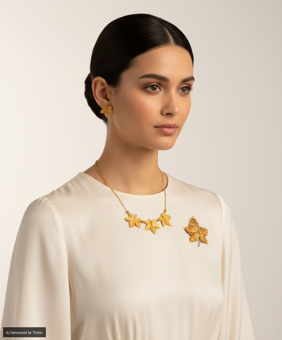 Federico Buccellati, parure di girocollo, orecchini e spilla in oro