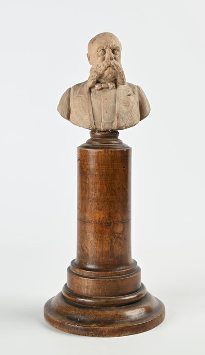 Ritratto dell'Imperatore Francesco Giuseppe I d'Austria, busto in terracotta con base cilindrica ...