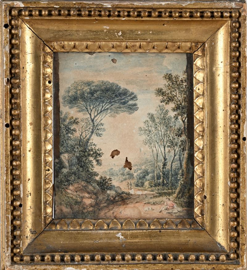 Piccolo paesaggio, olio su tavola con cornice dorata