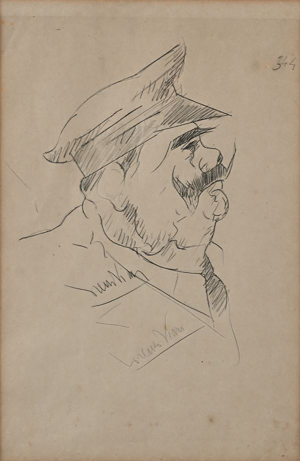 Lorenzo Viani - Ritratto di uomo con cappello e baffi