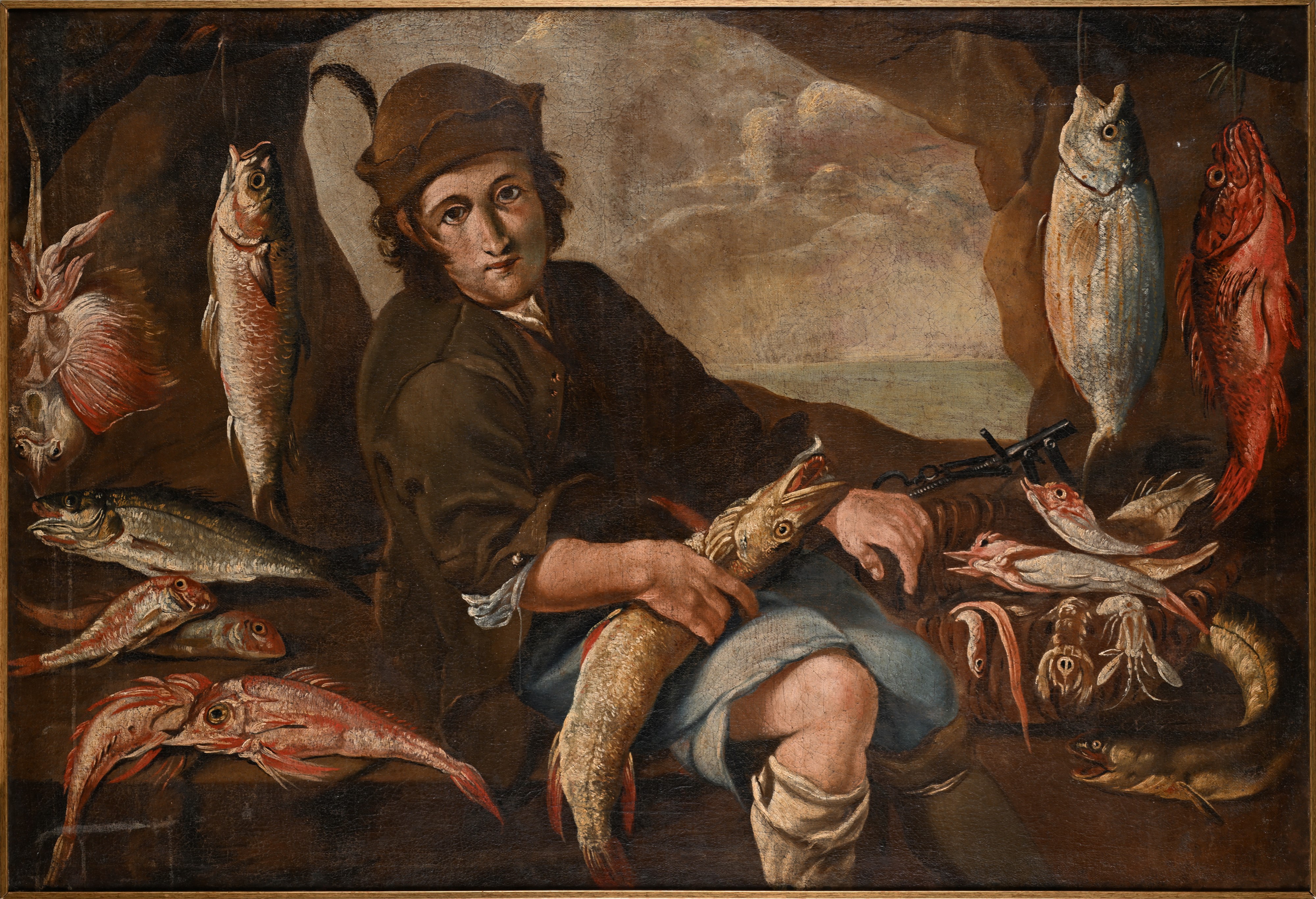 Pittore Lombardo del XVII Secolo - Il pescivendolo, olio su tela