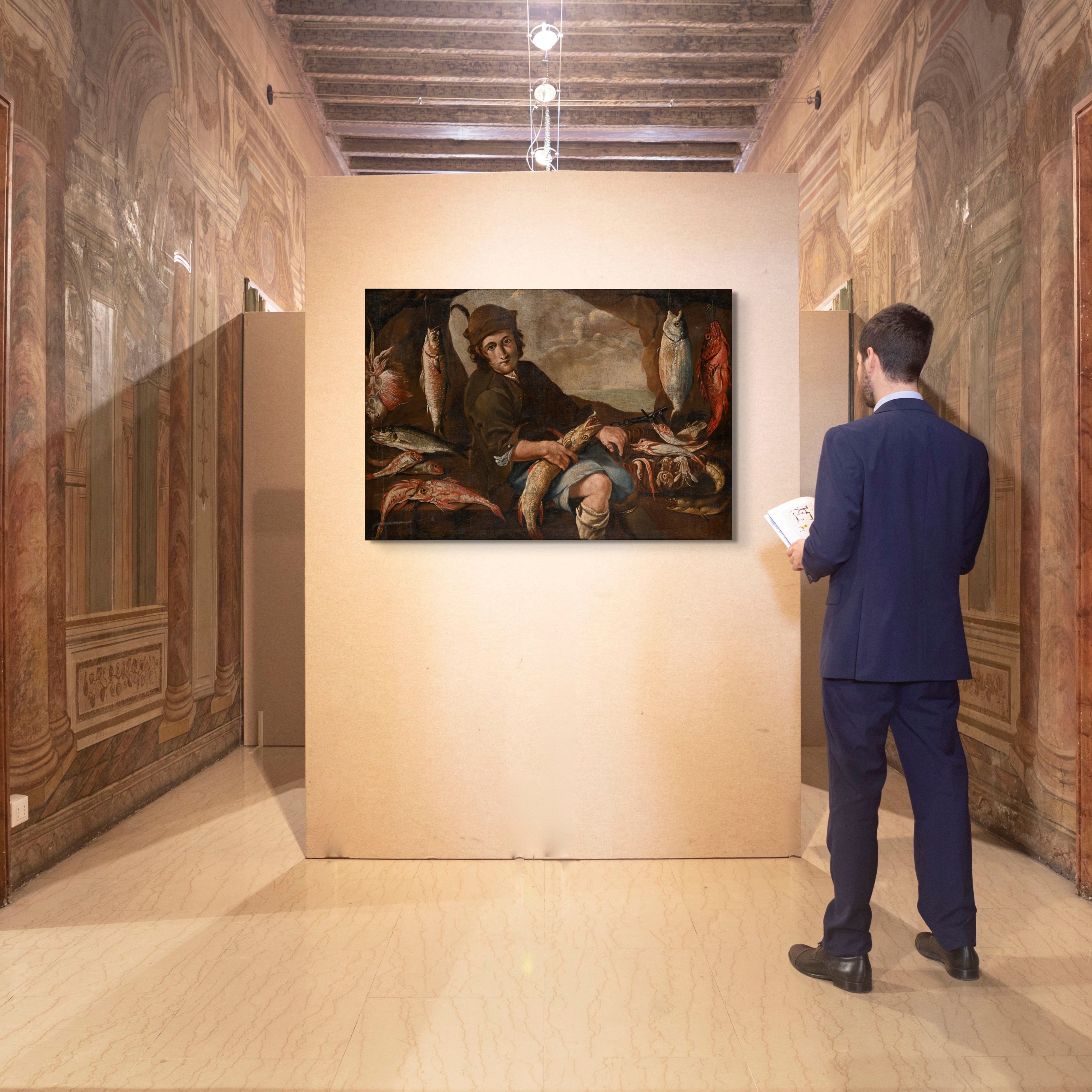Pittore Lombardo del XVII Secolo - Il pescivendolo, olio su tela