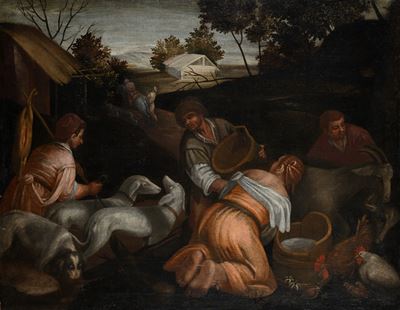 La mungitura delle capre, olio su tela