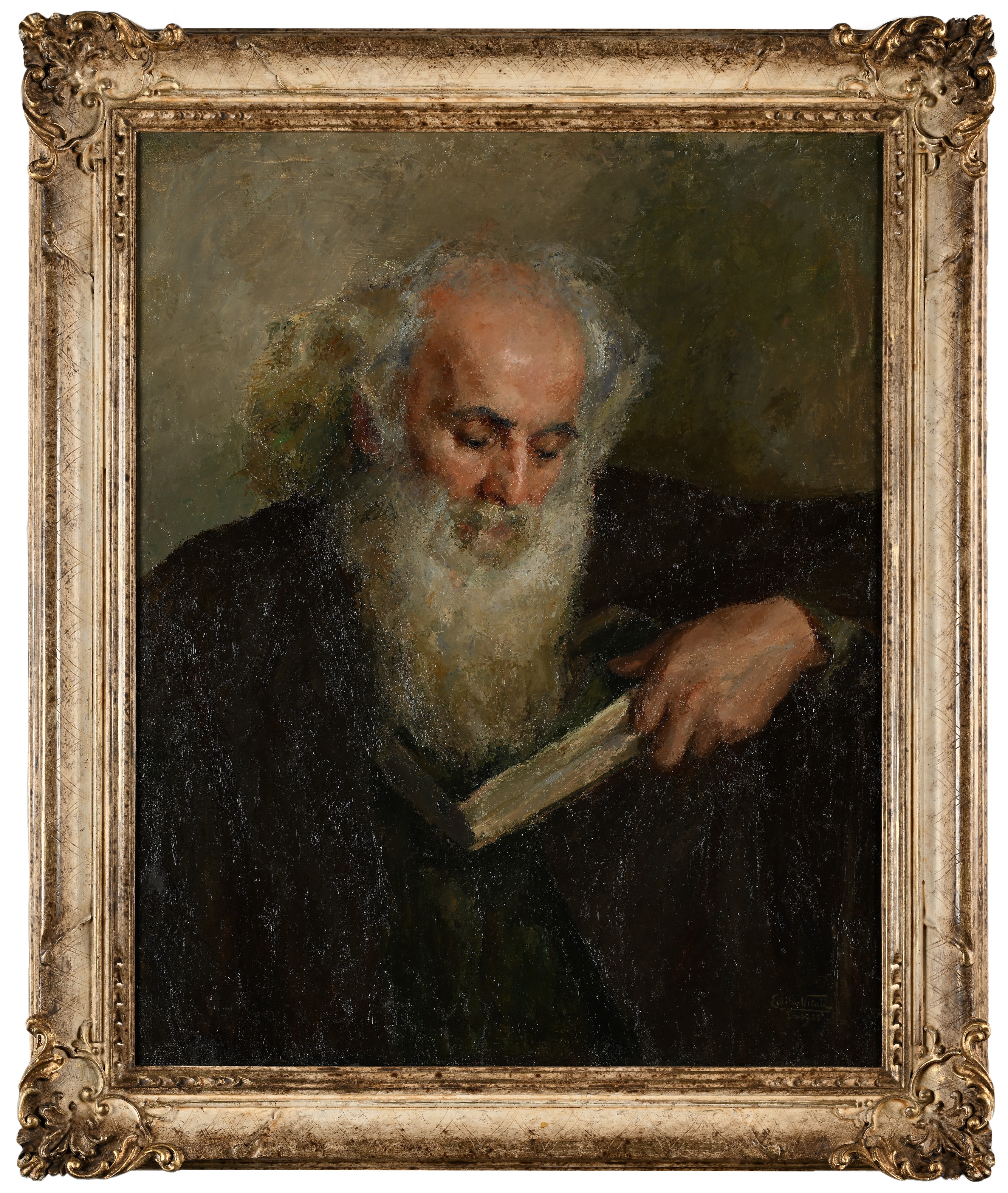 Emilio Vitali - Ritratto d'uomo con libro, olio su tela